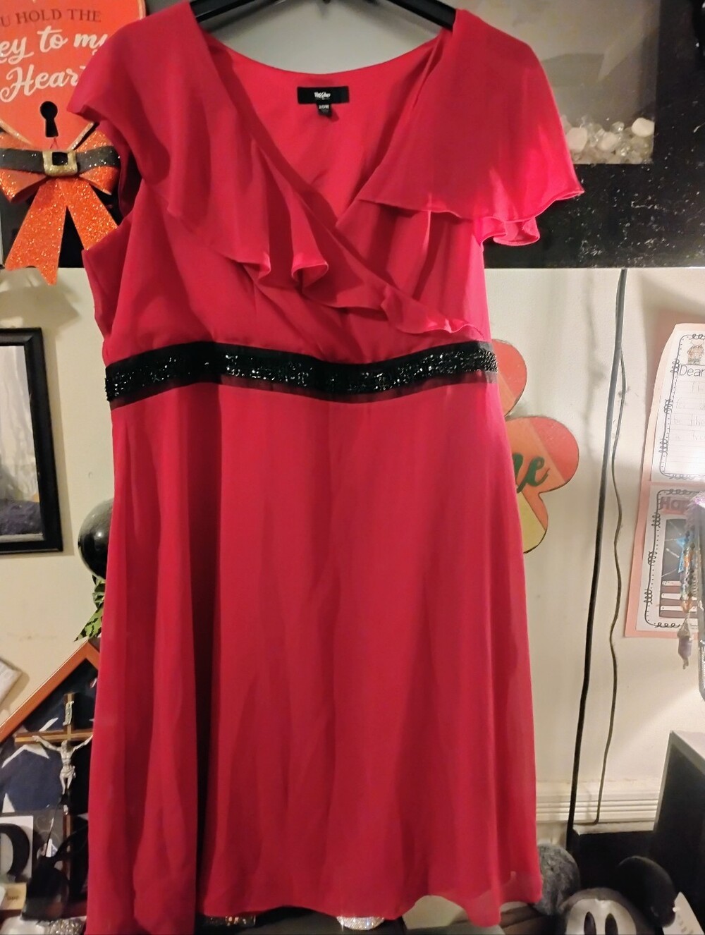Women's New Plus Size Magenta Pink And Black Mossimo Ruffle Dress U.S. Size 20